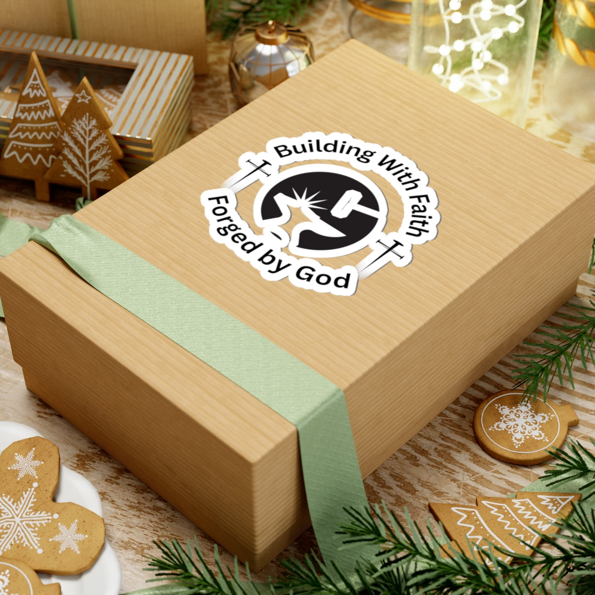 Sticker: Building with Faith Forged by God Design