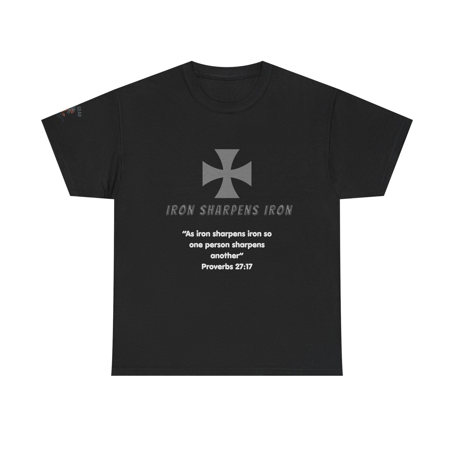 T-Shirt - Iron Cross with 'As iron sharpens iron so one person sharpens another' Proverbs 27:17