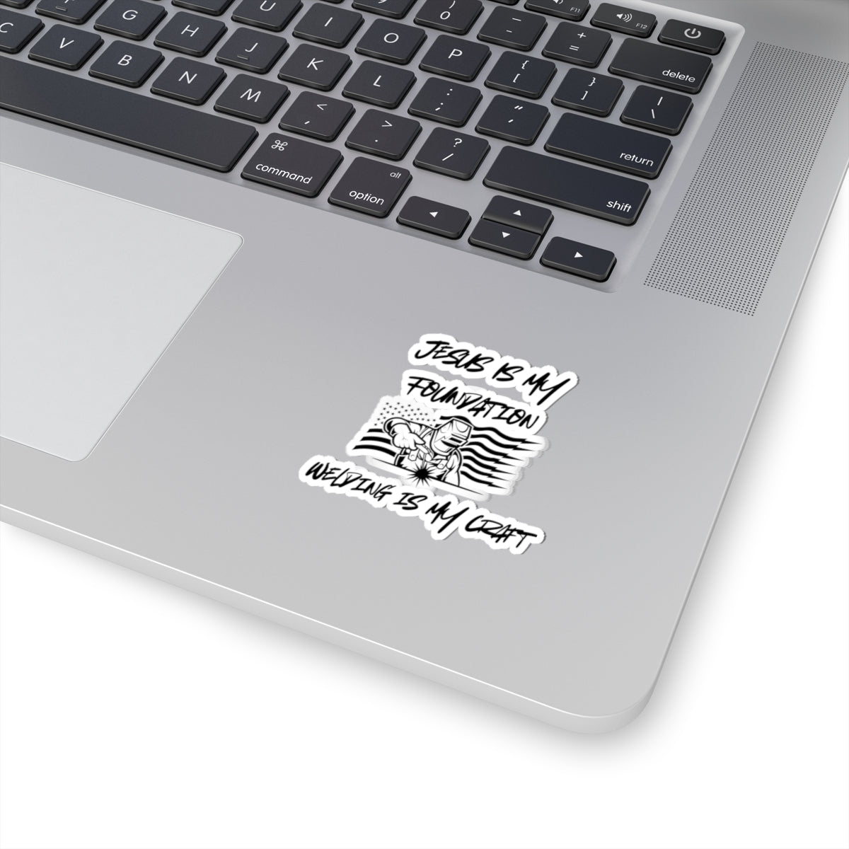 Sticker: Welder with American Flag & 'Jesus is my Foundation' Design