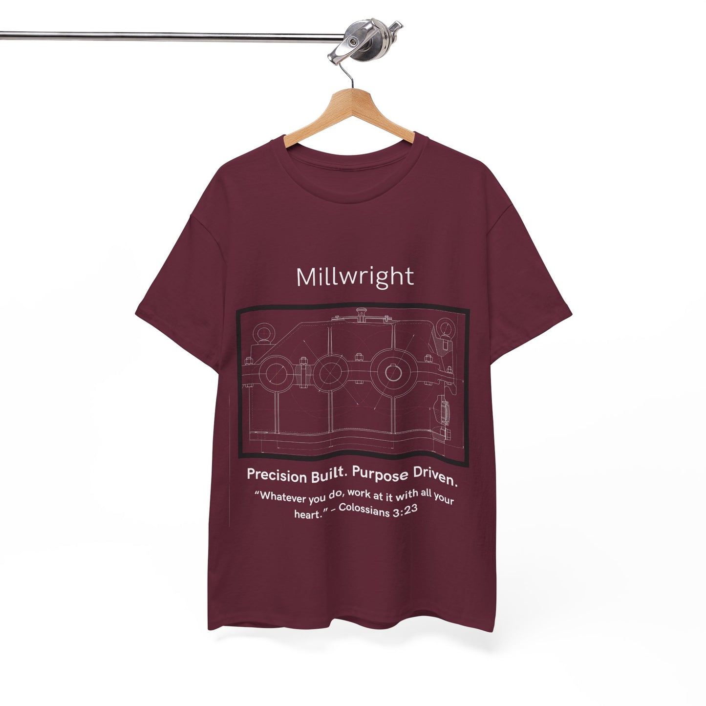 Gearbox Blueprint Unisex Tee - Millwright Precision Built Bible Verse Shirt, Craftsmanship