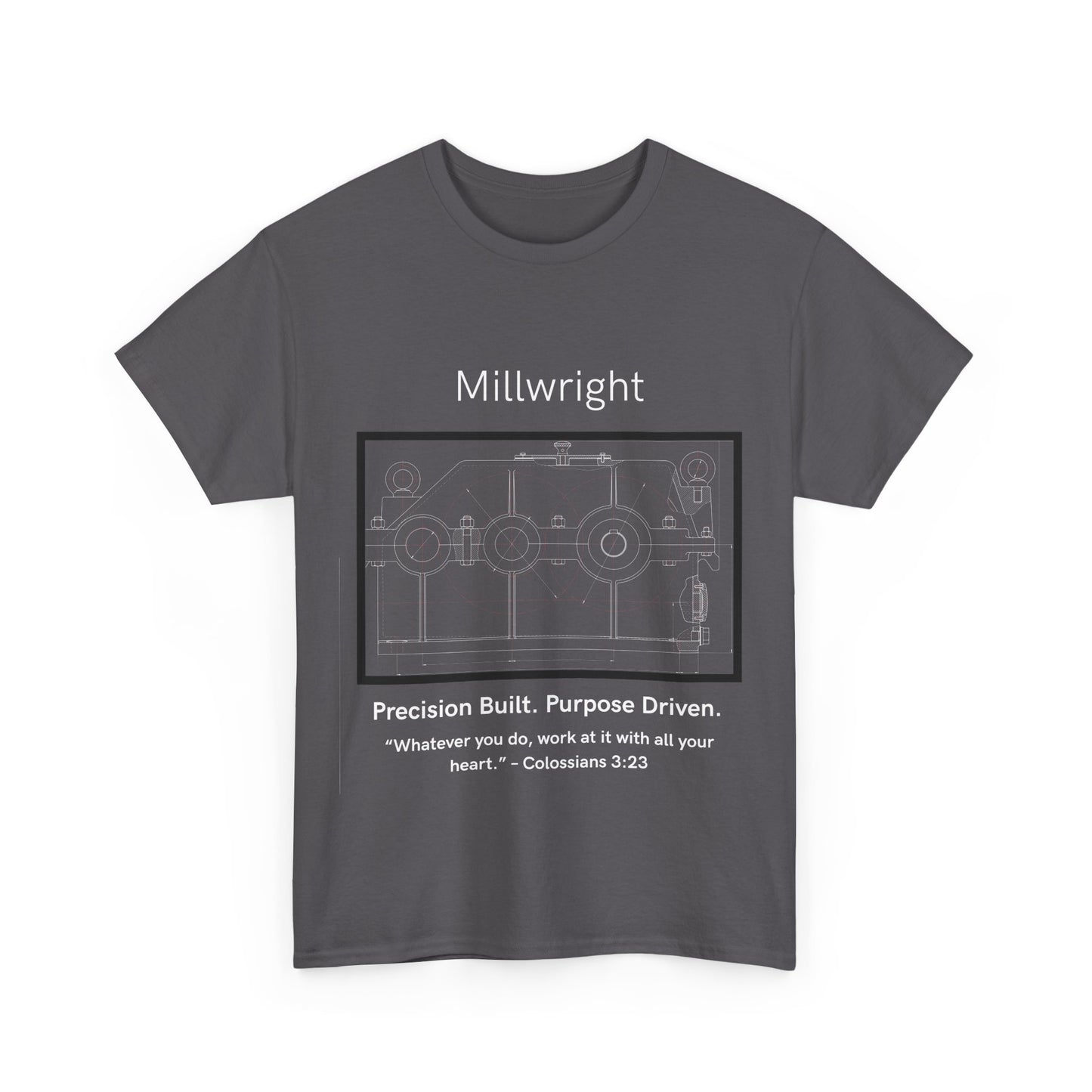 Gearbox Blueprint Unisex Tee - Millwright Precision Built Bible Verse Shirt, Craftsmanship