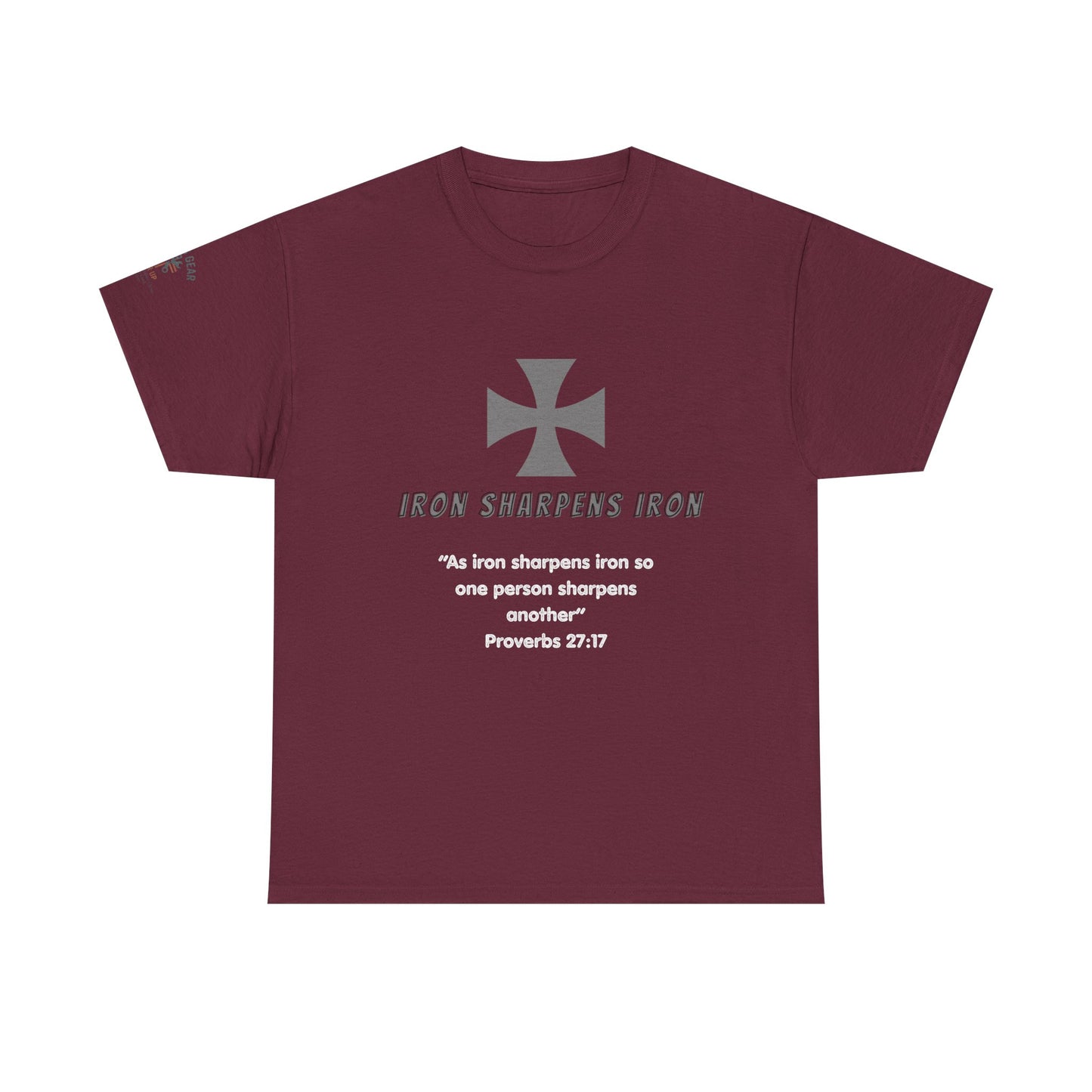 T-Shirt - Iron Cross with 'As iron sharpens iron so one person sharpens another' Proverbs 27:17