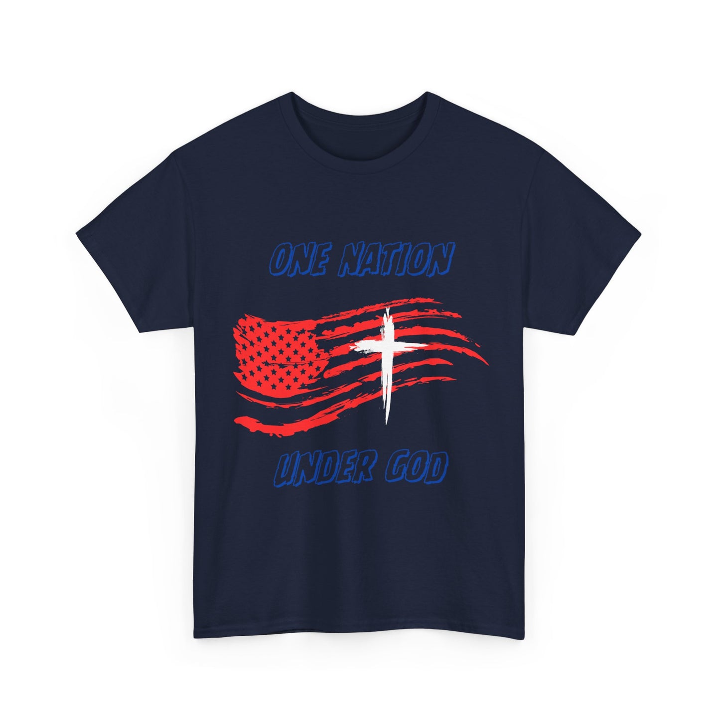 Patriotic Tee with American Flag and Cross, Unisex Graphic Shirt for Independence Day, One Nation under God, Fourth of July Gift, Religious