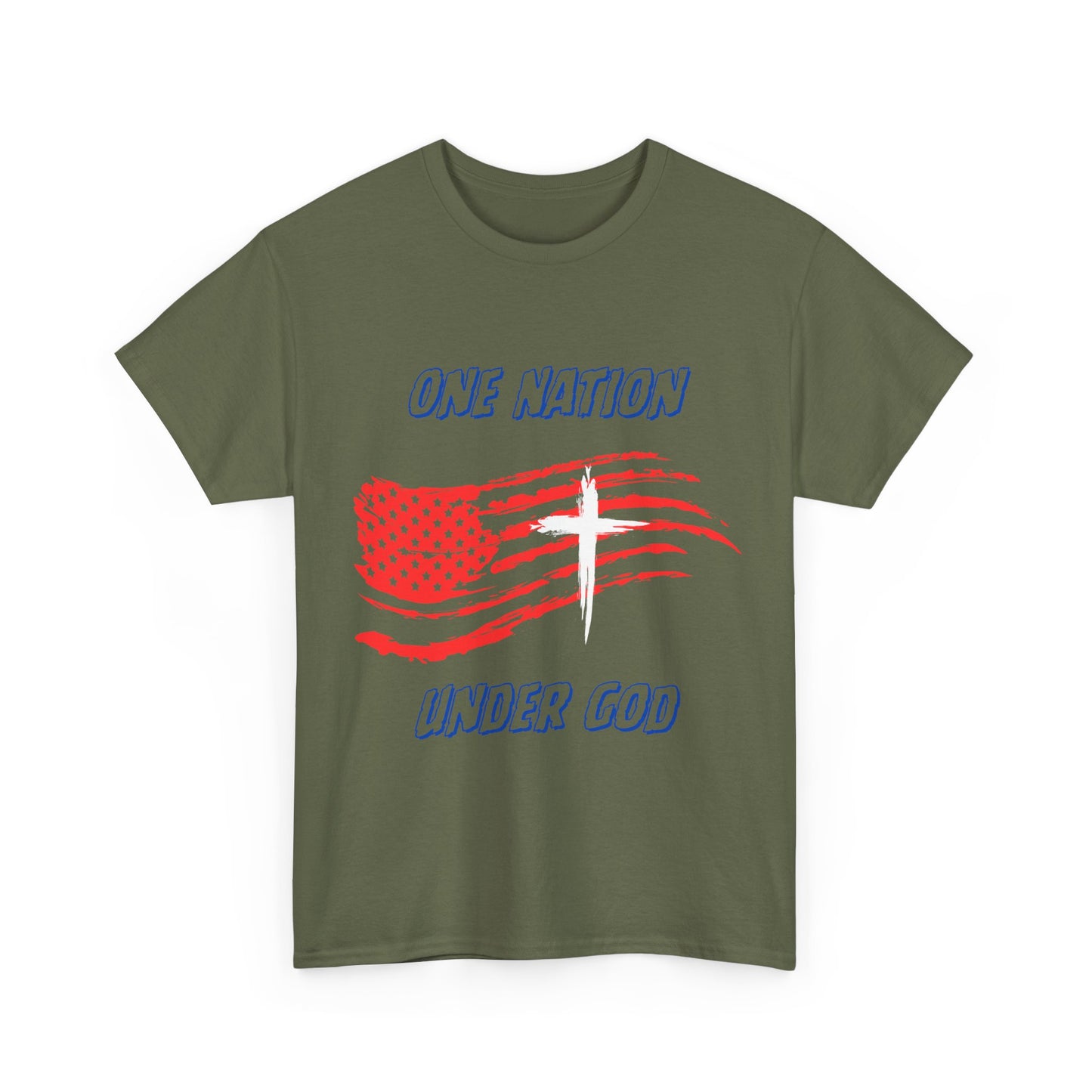 Patriotic Tee with American Flag and Cross, Unisex Graphic Shirt for Independence Day, One Nation under God, Fourth of July Gift, Religious