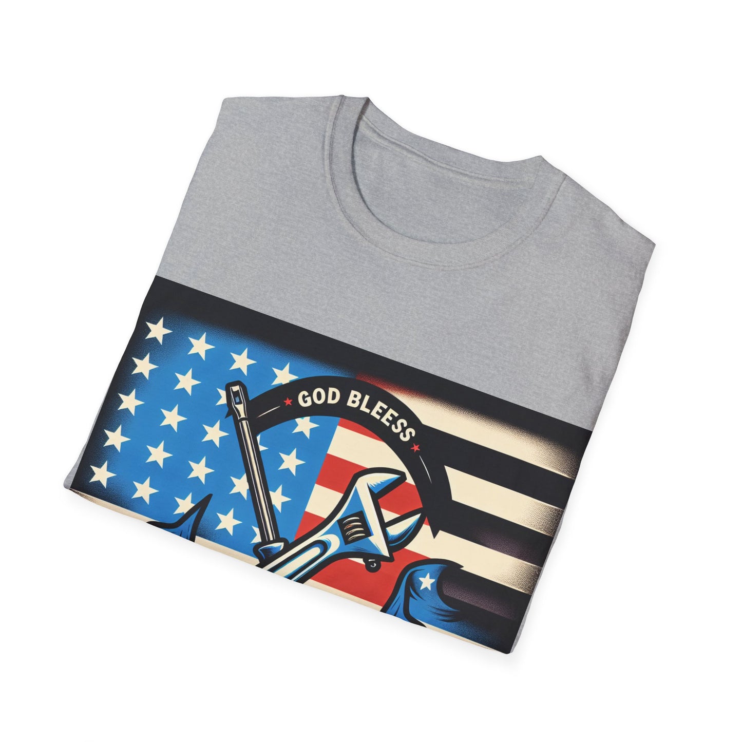 Unisex T-Shirt American Flag Cross Tools Blue Collar Design