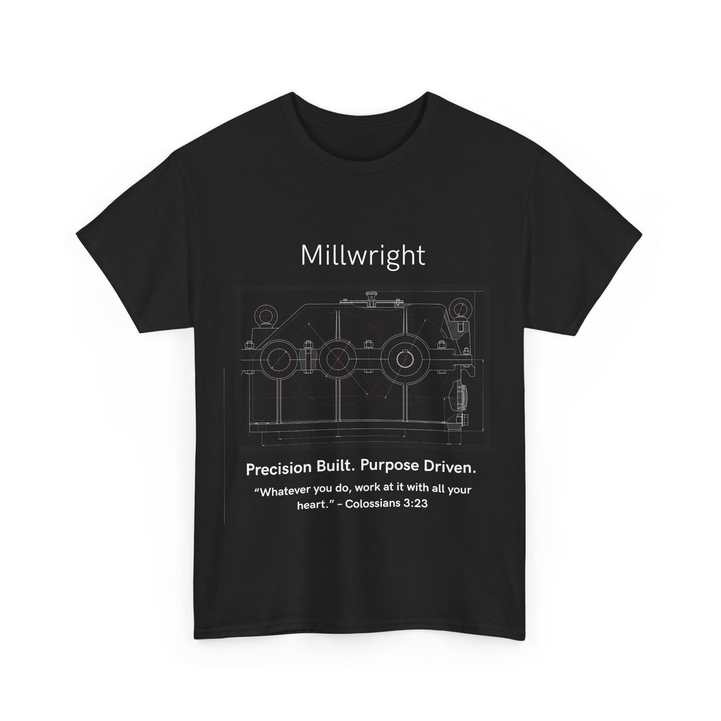 Gearbox Blueprint Unisex Tee - Millwright Precision Built Bible Verse Shirt, Craftsmanship
