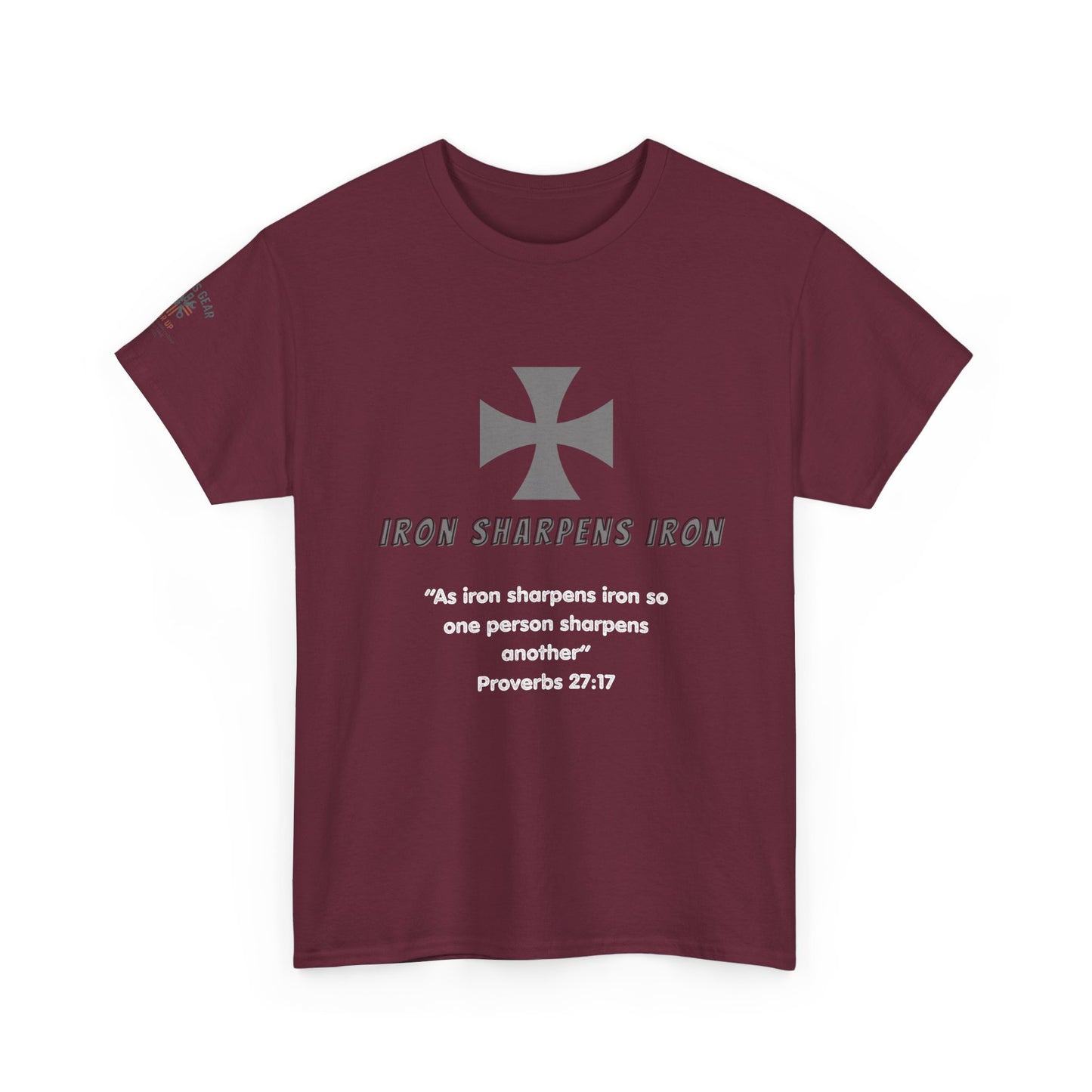 T-Shirt - Iron Cross with 'As iron sharpens iron so one person sharpens another' Proverbs 27:17