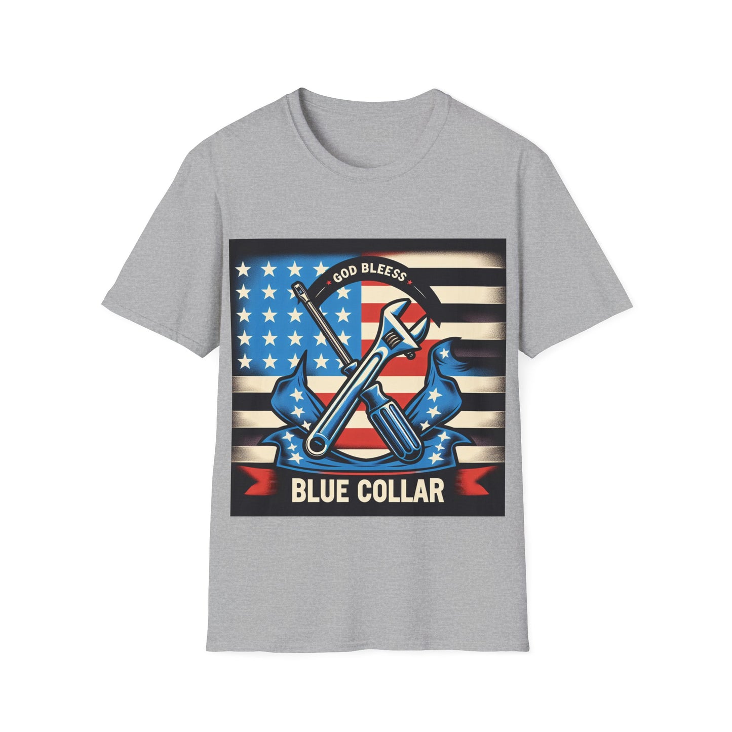 Unisex T-Shirt American Flag Cross Tools Blue Collar Design