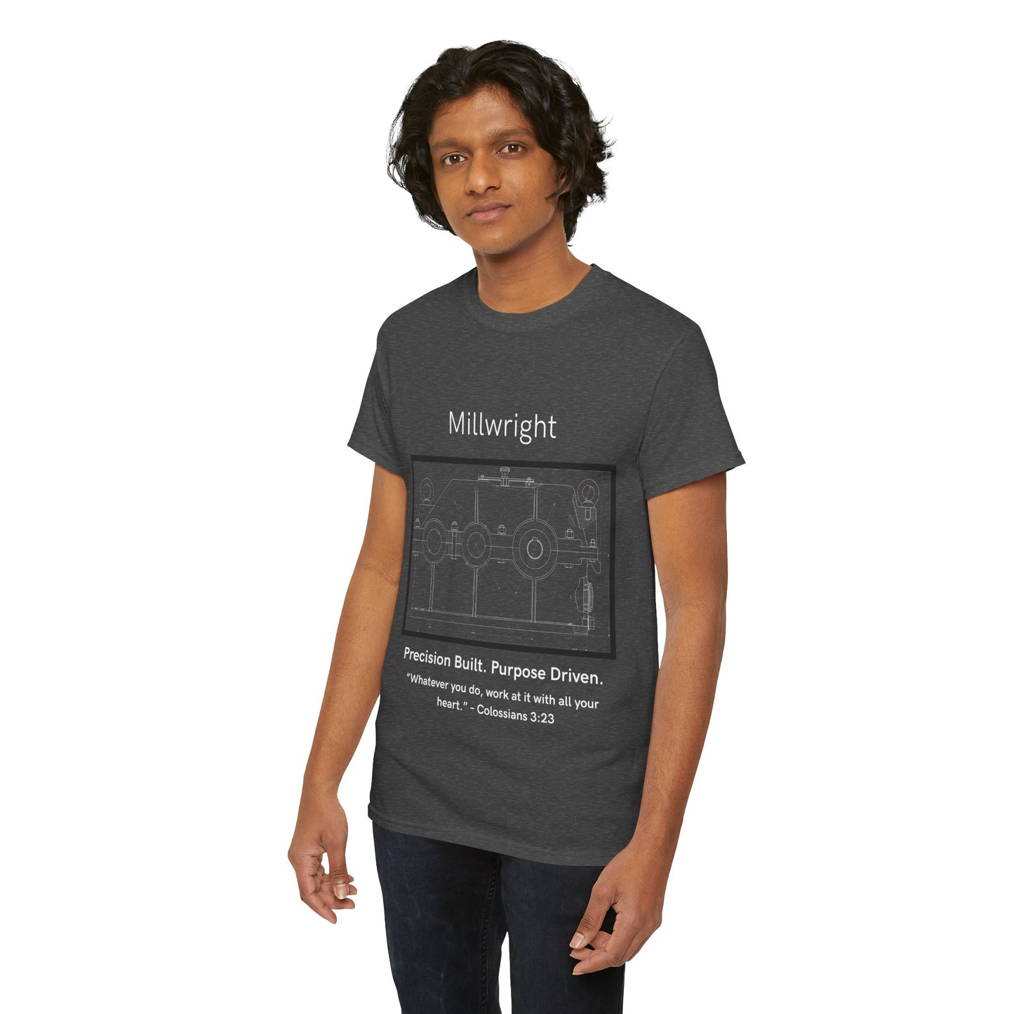 Gearbox Blueprint Unisex Tee - Millwright Precision Built Bible Verse Shirt, Craftsmanship