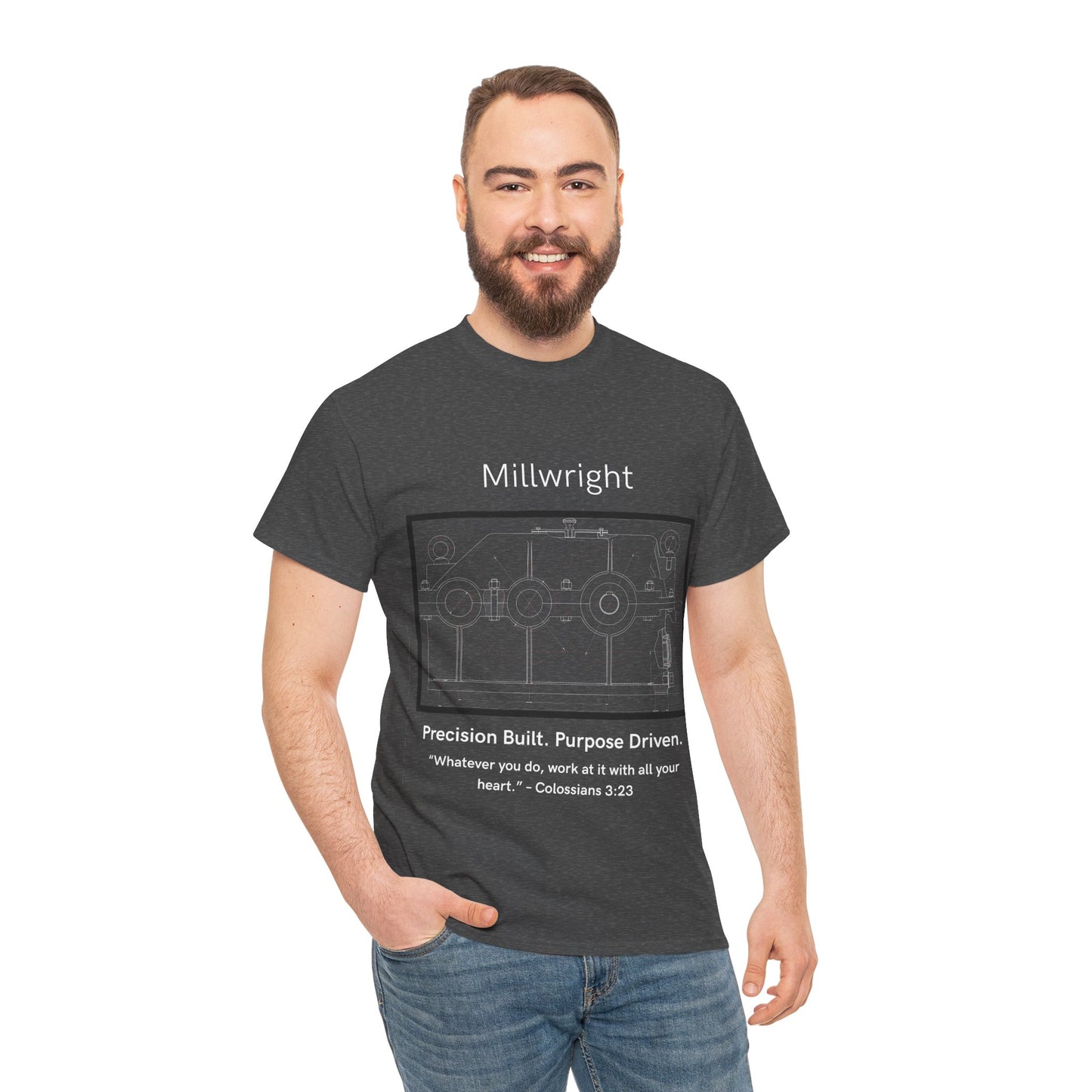 Gearbox Blueprint Unisex Tee - Millwright Precision Built Bible Verse Shirt, Craftsmanship