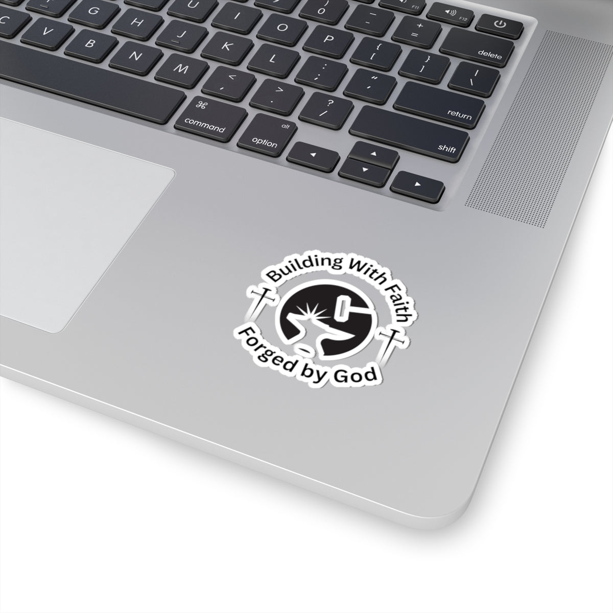 Sticker: Building with Faith Forged by God Design