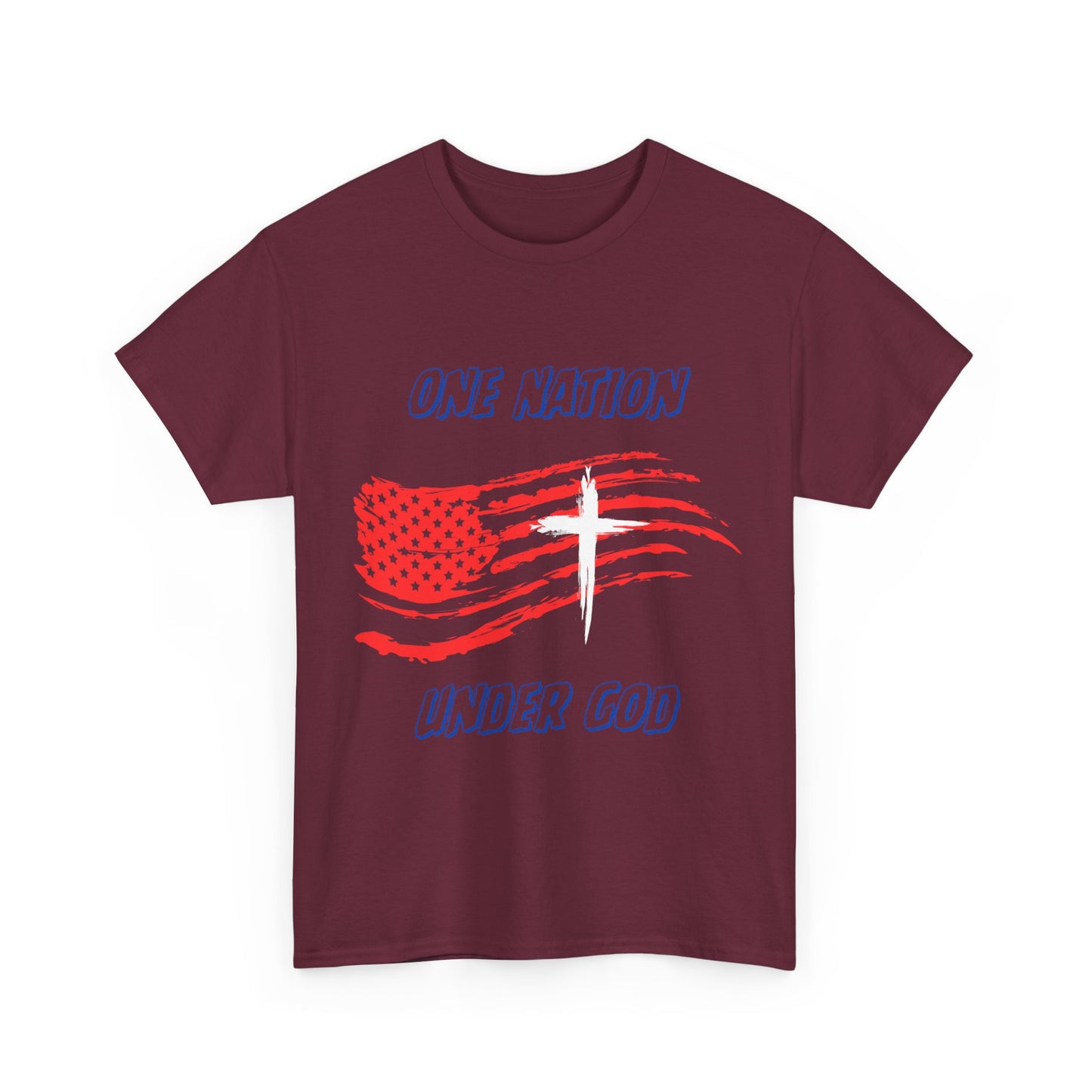Patriotic Tee with American Flag and Cross, Unisex Graphic Shirt for Independence Day, One Nation under God, Fourth of July Gift, Religious