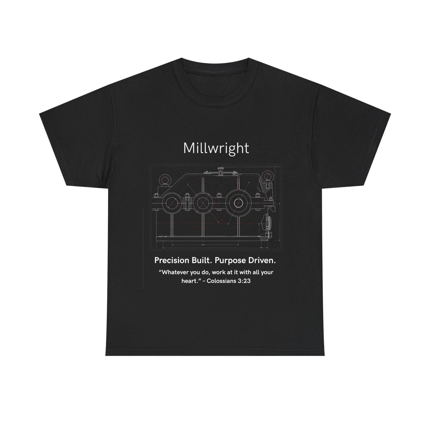 Gearbox Blueprint Unisex Tee - Millwright Precision Built Bible Verse Shirt, Craftsmanship