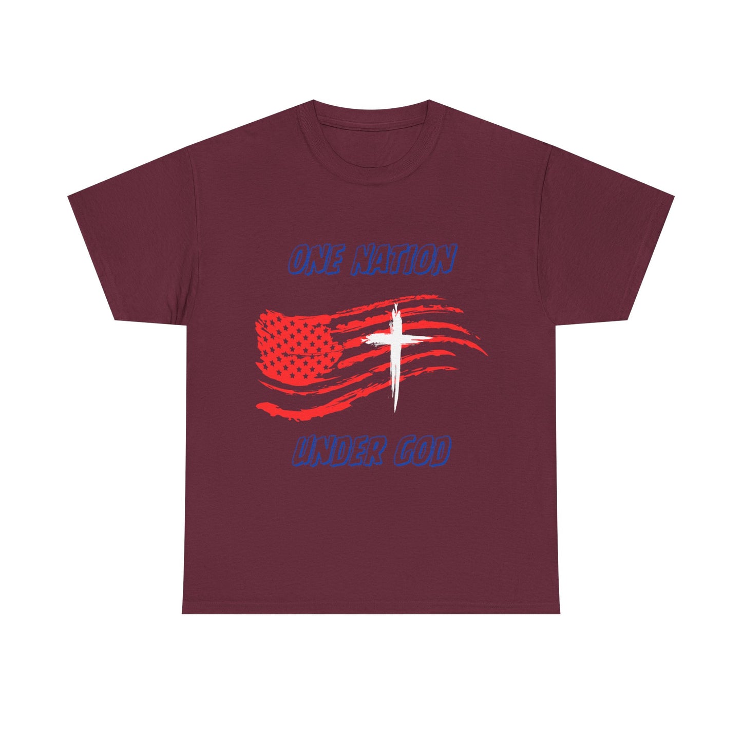 Patriotic Unisex Heavy Cotton Tee, One Nation Under God, American Flag Shirt, Casual Tee, Independence Day Apparel, Gift for Patriots