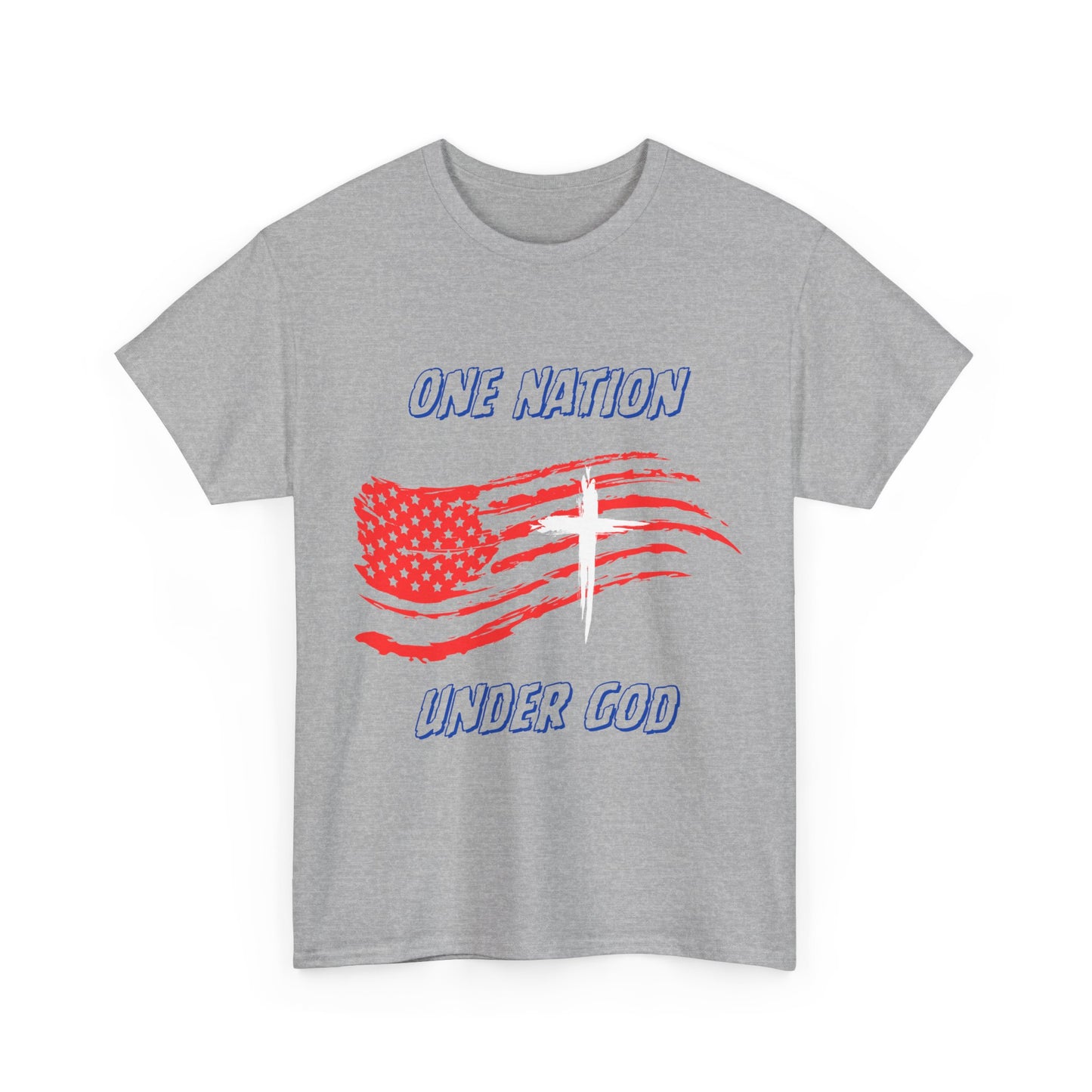 Patriotic Tee with American Flag and Cross, Unisex Graphic Shirt for Independence Day, One Nation under God, Fourth of July Gift, Religious