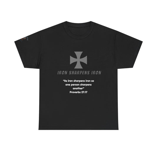 T-Shirt - Iron Cross with 'As iron sharpens iron so one person sharpens another' Proverbs 27:17