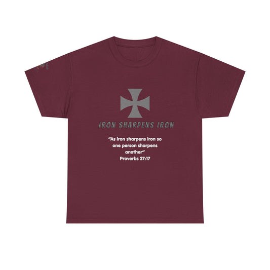 T-Shirt - Iron Cross with 'As iron sharpens iron so one person sharpens another' Proverbs 27:17