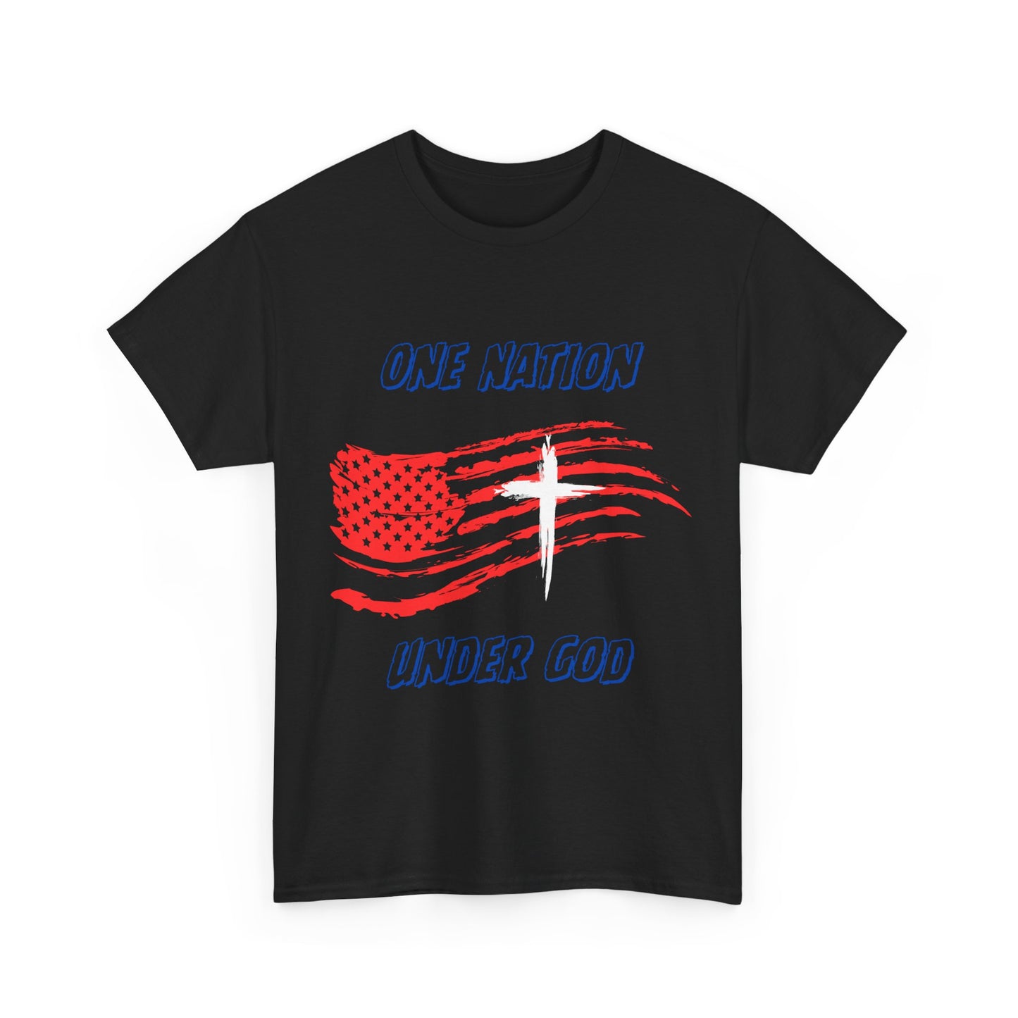Patriotic Tee with American Flag and Cross, Unisex Graphic Shirt for Independence Day, One Nation under God, Fourth of July Gift, Religious