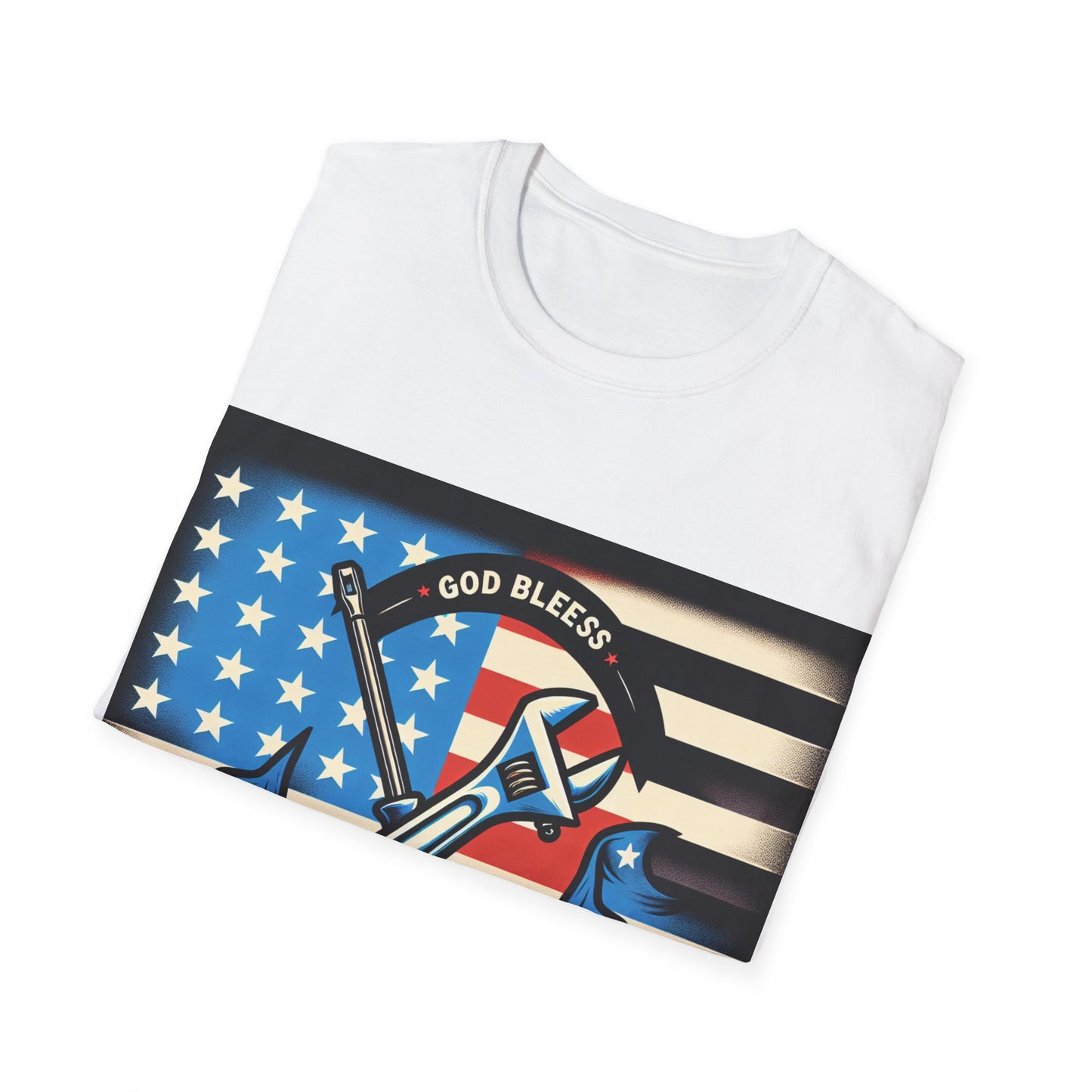 Unisex T-Shirt American Flag Cross Tools Blue Collar Design