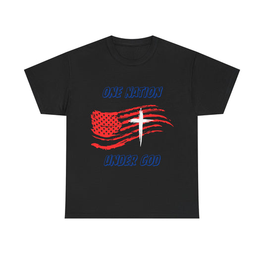 Patriotic Tee with American Flag and Cross, Unisex Graphic Shirt for Independence Day, One Nation under God, Fourth of July Gift, Religious